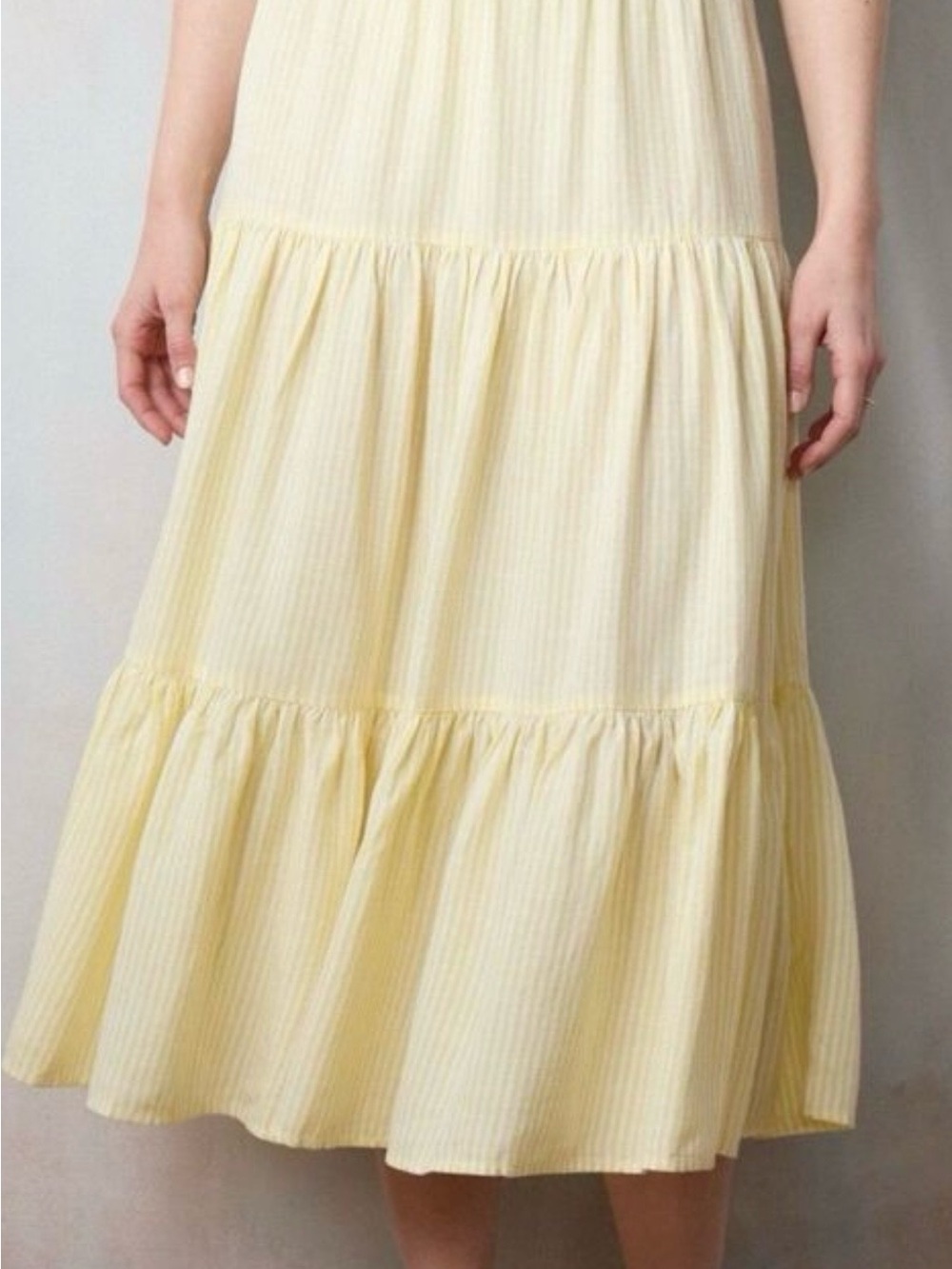 Yellow and white striped Tiered Midi Skirt